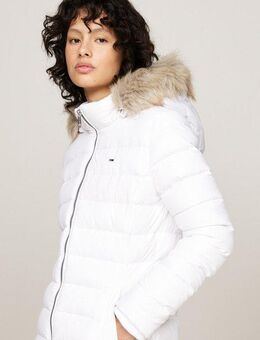 Tommy Jeans Steppmantel TJW ESSENTIAL HOODED DOWN COAT mit Fellimitat, Logostickerei