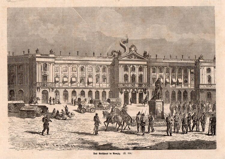Grafik , Das Rathaus in Nancy (Nanzig). Frankreich , Krieg 1870/71 , Blatt 24cm x 17cm , M16 - Görlitz