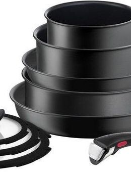 Tefal Topf-Set L76491 Ingenio Ultimate, Topfset Induktion, Antihaftversiegelung, Aluminium (Set, 10-tlg., Stielkasserolle 16/20 cm, Schmorkasserolle 24 cm, Bratpfanne 24/28 cm), für alle Herdarten geeignet, Thermo-Signal bei idealer Brattemperatur