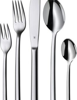 WMF Besteck-Set Miami in eleganter Optik, ergonomische Haptik, Wellenschliff-Messer (30-tlg), 6 Personen, Cromargan® Edelstahl Rostfrei 18/10, spülmaschinengeeignet, säuregeeignet, hochwertiger Besteckkasten