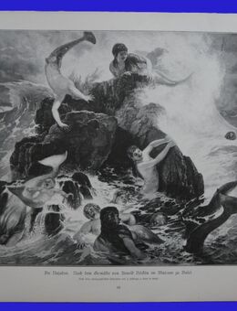 Grafik : Die Najaden. , Nach dem Gemälde von Arnold Böcklin im Museum Basel. Blatt 42cm x 29cm , M - C - Görlitz