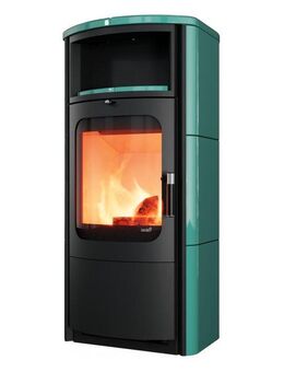 HARK Kaminofen Opera Petrol, 7 kW, Dauerbrand, der Bestseller in neuer exklusiver Optik mit pertolfarbenen Kacheln