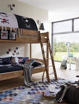 Relita Etagenbett Stefan, inkl. Rolllattenrost, mit Leiter u. Absturzschutz, Textil-Set, Buche
