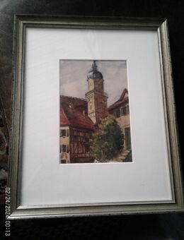 Richard Volz 1875-1928 signiert R.Volz datiert 1928 "Heilbronn Stadtkirche mit Fachwerkhäusern" - Sternenfels