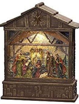 KONSTSMIDE LED Laterne Weihnachtsdeko, LED fest integriert, Warmweiß, LED Wasserlaterne, "Krippe mit Geburt Jesus"