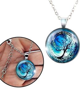 Halskette Mit Glas Anhänger Rund Baum Umwelt Erde Universum Natur Modeschmuck Grün Wald Geschenkidee 8,90€* - Villingen-Schwenningen