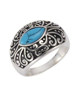 Zeeme Fingerring Silber 925 oxidiert mit Türkis 5x10mm