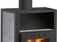JUSTUS Kaminofen »Texas« Specksteinkeramik Korpus Stahl Schwarz, 6 kW, Zeitbrand, Keramikkacheln, Tee- und Holzfach
