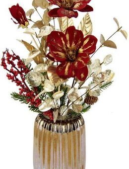 Winterliche Kunstpflanze Gesteck mit Magnolie in Keramikvase, Weihnachtsdeko, Magnolie, Tanne, I.GE.A., Höhe 50 cm, Kunstblumen-Arrangement, festliches Blumenensemble, Weihnachtsgesteck