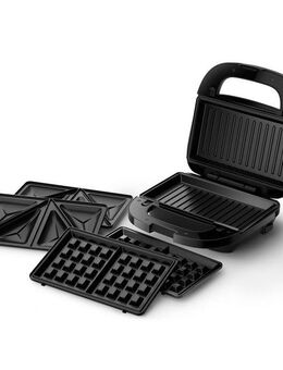 Philips Sandwichmaker 5000 Series HD2350/80, mit 3 austauschbaren Plattensätzen, 750 W, gleichmäßiges Aufheizen, kompakte Aufbewahrung, Schwarz / Silber