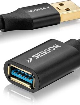 USB 3.0 Typ A, High Speed Datenleitung, Stecker, Buchse, 100cm lang, vergoldete Anschlüsse, doppelt geschirmt, Knickschutz, schwarz - mit einer Datenübertragung von bis zu 500MB/s - Fürth