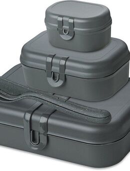 KOZIOL Lunchbox, Holz, Kunststoff, (Set, 6-tlg., 3 Lunchboxen +1 Besteckset bestehend aus 1x Messer,1x Gabel, 1x Löffel), biozirkulärem Material,spülmaschinengeeignet,melaminfrei,recycelbar