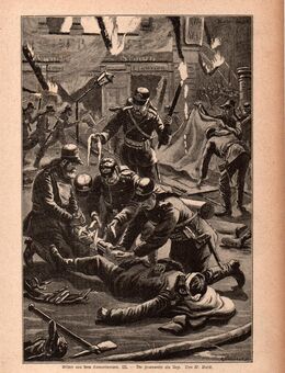 Alte Grafik : Bilder aus dem Samaritertum .III . - Die Feuerwehr als Arzt ., Blattgröße 24cm x 16cm , K400 - Görlitz