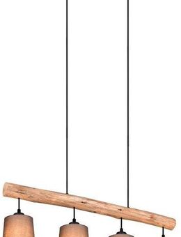 my home Pendelleuchte Pitholm, ohne Leuchtmittel, Hängeleuchte 4-flammig aus naturbelassenem Echtholz mit Stoffschirmen