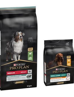 14 kg PURINA PRO PLAN Adult + 3 kg passendes Trockenfutter gratis! - 14 kg Medium Lamm & Reis Sensitive Digestion + 3 kg Small & Mini Adult Everyday Nutrition