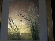 Kunstbild „Schilf mit Vögeln“ mit Rahmen, 27x33 (Foto 15x21)wie Abb. - Olching