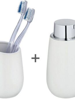 WENKO Badaccessoire-Set Badi, Set, 2 tlg., bestehend aus Seifenspender und Zahnputzbecher, Keramik