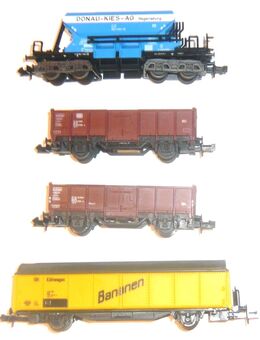 Minitrix Roco N Güterzug Set 4 St Schotter Donaukies Hochbord GUT - Amberg