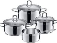 Silit Topf-Set Diamant, Töpfe mit Glasdeckel, Induktions Töpfe Set unbeschichtet, Edelstahl 18/10 (Set, 7-tlg., Bratentopf Ø 20 cm, Fleischtopf Ø 16/20 cm, Stielkasserolle Ø 16 cm), für alle Herdarten geeignet, backofengeeignet bis 180 Grad