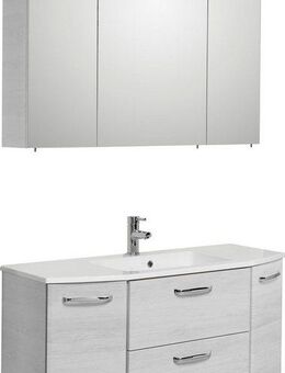 Saphir Badmöbel-Set Quickset 2-teilig, Mineralmarmor-Waschtisch mit LED-Spiegelschrank, (Set, 2-St), Unterschrank mit Waschbecken, inkl. Türdämpfer, Griffe Chrom Glanz