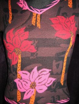 NEU mit ETIKETT * Blumen * Blüten * Flower- Power * Kurzarm * Feinstrick * V- Ausschnitt * Pullover "KENZO JEANS" Original * Gr. 34- 36/ XS- S * braun * bunt * - Riedlingen