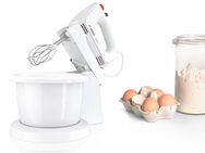 BOSCH Handmixer CleverMixx MFQ2600W, Edelst. Besen/Knethaken, 4 Stufen, Ständer, weiß, 375 W, Turbotaste, leichtes Gehäuse, Made in Europe