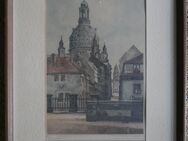 Bild mit Farbradierung , Dresden Malerwinkel mit Frauenkirche ,signiert , vor 1945 - Görlitz