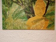Acrylbild Buddha im Wald mit Blattgold, grün-gold, auf Leinwand 70x100 - Waldenbuch