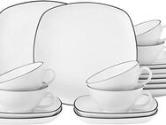 Seltmann Weiden Teeservice Geschirr-Set Lido Black Line (18-tlg), 6 Personen, Porzellan, Tassen, Untertassen, Teller, 18 Teile, für 6 Personen, Made in Germany