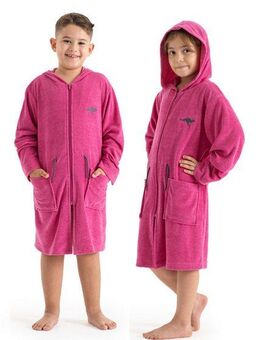 KangaROOS Kinderbademantel Kira, Ideal für Zuhause, Schwimmbad oder im Urlaub, Kurzform, Leichtfrottier, Kapuze, Reißverschluss, modernen, sportliches Design, leuchtenden Akzenten