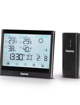 Hama Wetterstation "Full Touch", Schwarz, mit Außensensor, Reichweite 30m Wetterstation (mit Außensensor)