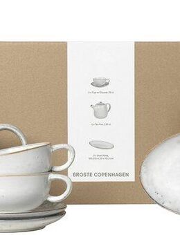Broste Copenhagen Teeservice Single Geschirr-Set Nordic Sand, inkl. 1 Päckchen Papierserviette (8-tlg), 2 Personen, Keramik, Beliebte Geschirr Sets Exclusiv mit Geschenk