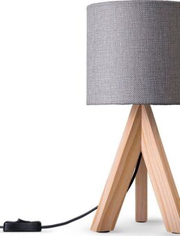 Paco Home Tischleuchte BAJO CANVAS UNI COLOR, ohne Leuchtmittel, Dreibein massiv Holz, Textilschirm uni Leinen, Ø 17 cm, H. 35 cm