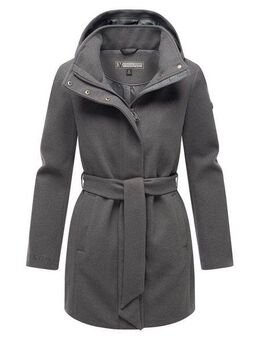 Marikoo Kurzmantel Katalinaa Eleganter Wickel Mantel mit Taillengürtel und Oversized Hood Kapuze