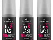Essence Fixierspray fix & LAST 18h LONG-LASTING MAKE-UP FIXING SPRAY, 3-tlg., Hält das Make-up bis zu 18 Stunden mit gleichmäßiger Sprühverteilung.
