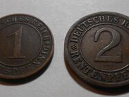 Münzen Weimarer Republik 2 Rentenpfennig 1923 A + 1 Reichspfennig 1924 J - Cottbus