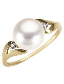 Firetti Perlenring Schmuck Geschenk Gold 333 Fingerring Damenring Perle, mit Süßwasserzuchtperle - mit Brillanten