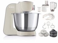 BOSCH Küchenmaschine Serie 4 MUM58L20, Durchlaufschnitzler, Mixer, grau, 1000 W, 3 Scheiben, Schüssel, Knethaken/Rühr-/Silikonbesen, spülmaschinenfest
