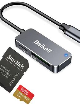 OTG USB 3.0 Typ C, Speicherkartenleser DUAL Beikell, SD & MicroSD Laufwerke, SanDisk Extreme MicroSDXC256GB, inklusive SD Adapter, mit einer Datenübertragung von bis zu 200MB/s - Fürth