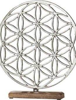 GILDE Dekoobjekt Lebensblume auf Holzbase, silber (1 St), Höhe 36 cm, aus Metall, Sockel aus Holz, Wohnzimmer