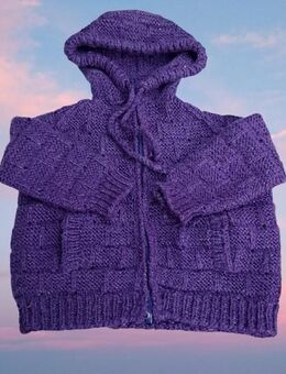 Handgestrickte dicke Vintage Strickjacke mit Kapuze - aus den 80er Jahren - Niederfischbach