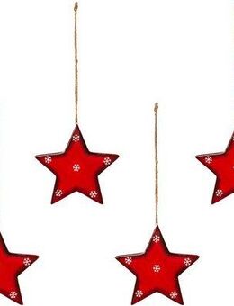 Creativ deco Dekostern Weihnachtsstern, Weihnachtsdeko rot, Christbaumschmuck, 6 St., mit Schneeflocken-Design