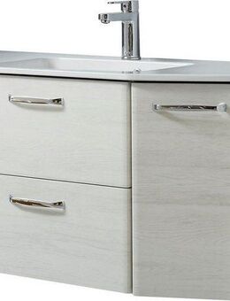 Saphir Waschtisch Quickset Waschplatz inkl. Keramikwaschtisch, 112 cm breit, 2 Türen, Unterschrank mit Waschbecken, inkl. Türdämpfer, Griffe Chrom Glanz