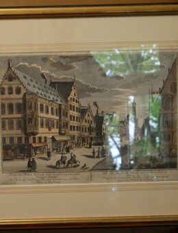 Augsburg - Guckkastenbild , Prospekt der so genannten Maler - Gasse von unten herauf gegen den Perlach zu Augsburg., Propst, Größe mit Rahmen 63cm x 51cm - Görlitz