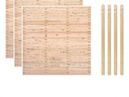 BM Massivholz Zaun Kurt Set 3, (Set), 3 Zaunelemente 180 x 180cm, 4 Pfosten, Kopf gerundet, Länge 190cm