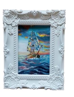 Segelboot am Meer, eingerahmtes Bild, handgemalt - Mönchengladbach