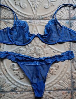 LASCANA - BH-Set - String / Slip - blau - transparent - durchsichtig - 75 C/80B - Bordesholm