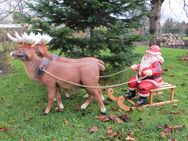 Rentiergespann 2 Rentiere mit Weihnachtsmann und Schlitten 140 cm Gesamtlänge NEU Weihnachten Deko - Hergisdorf