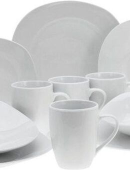 CreaTable Kombiservice Square Weiss (20-tlg), 4 Personen, Porzellan, abgerundete, quadratische Form