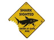 Tolles Blechschild Shark Sighted Hai Warnung 25x25 cm (Diagonal 35 cm) - Berlin